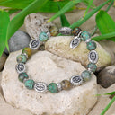 Silver Bracelet with 12 mm DRAGON EYES with Beads 08 on Rubber