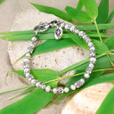 Silver Bracelet with Triple Mini SKULLS and Three Black Diamonds and Black Pearls 5