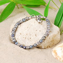 Silver Bracelet with Triple Mini SKULLS and Three Black Diamonds and Black Pearls 5
