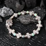 Silver Bracelet Beads and GREEK CROSSES Row with Shield Lock