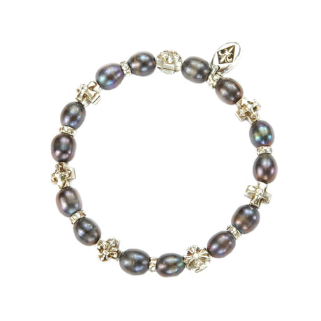 Silver Bracelet with 8 mm Greek Crosses plus Pearls 08 on Rubber