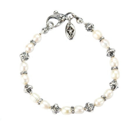 Silver Bracelet with 8 mm Cross Balls plus Pearls