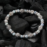 Silver Bracelet with DRAGON SCALES Barrels and Beads + Pearls 8 on Rubber