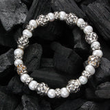 Silver Bracelet with DRAGON SCALES Barrels and Beads + Pearls 8 on Rubber