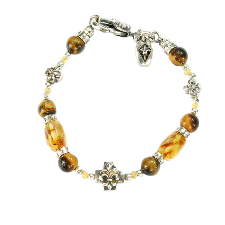 Silver and Beads Bracelet LILY CROSSES 12+8 and ROCKS