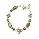 Silver Bracelet BLADES CROSSES and LABRADORITE ROCKS with Black Pearls