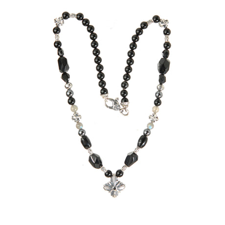 ROCKS and BEADS Necklace with Silver Tubes and Balls and GREEK MORNINGSTAR CROSS