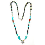 ROCKS and BEADS Necklace with Silver Tubes and Balls and GREEK MORNINGSTAR CROSS