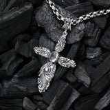 Silver Pendant MAGIC PLANT Cross and OVAL ROSE QUARZ 70