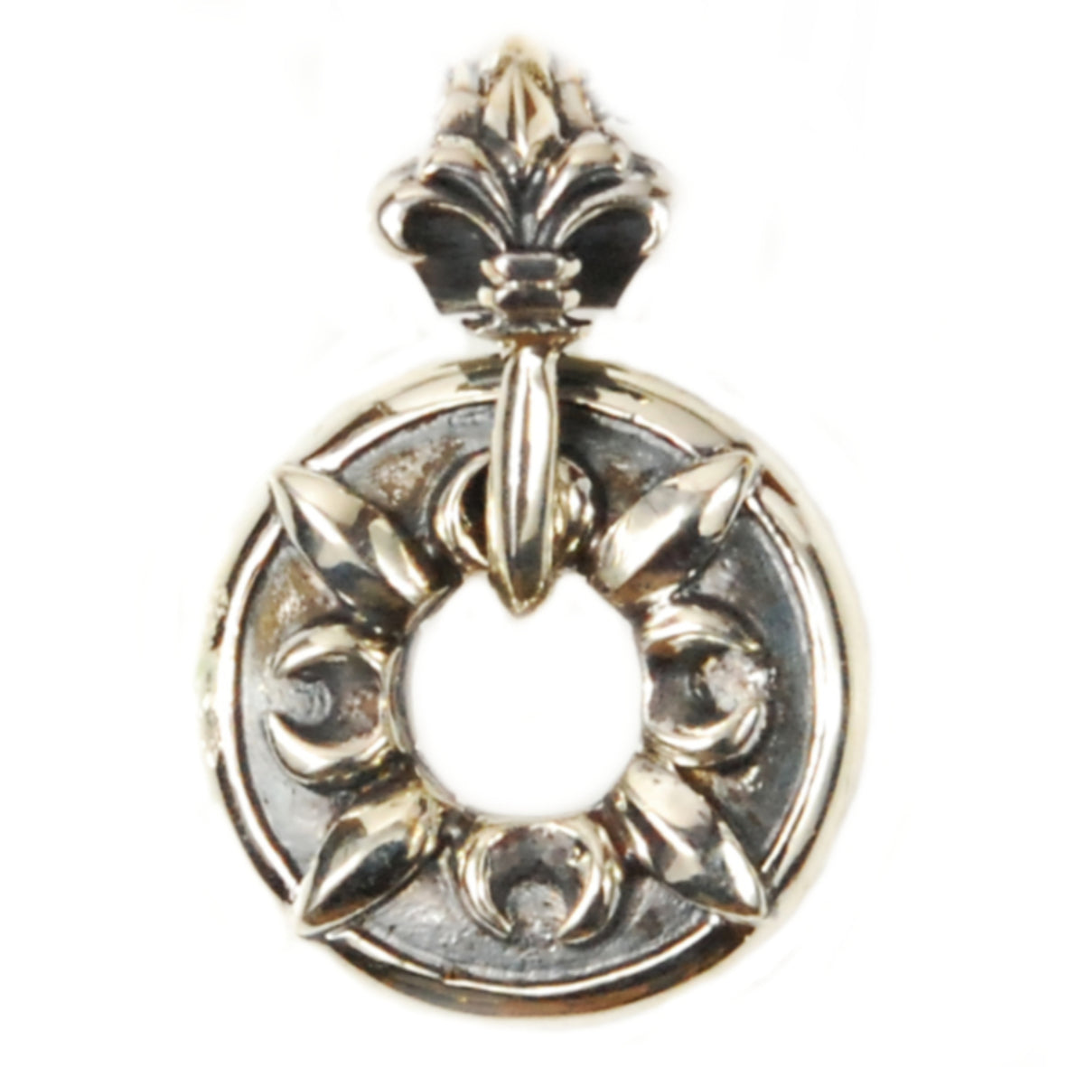 Silver Pendant CRESCENT STAR COIN with LILY Loop