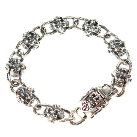 Silver Bracelet Greek Lily Crosses and Faceted Chain with Shield Boxlock 12
