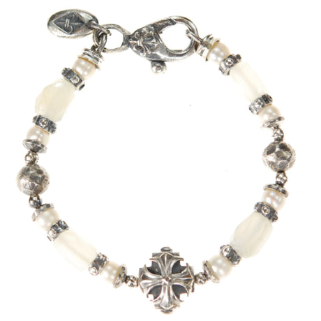Silver Bracelet Beads MALTESER CROSS and STONE ROCKS and Real PEARLS
