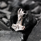 Silver Pendant THORS HAMMER and Dragon Head
