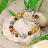 Silver Bracelet  MALTESER CROSS and AMBER ROCKS with Beads and Opals