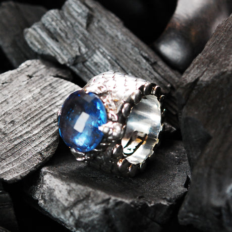 Silver Ring DRAGON SCALES Band with DRAGON CLAW Stoneholder