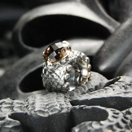 Silver Ring DRAGON SCALES Band with DRAGON CLAW Stoneholder