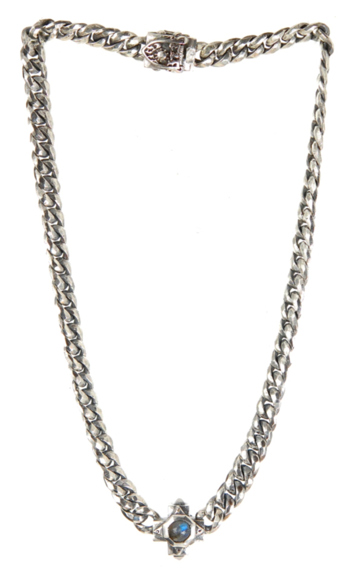 Silver Necklace Faceted Curb Chain with GREEK OCTAGON CROSS Center 20