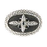 Silver Belt Buckle Oval Dragon Scales Stingray Leather and CrescentCross