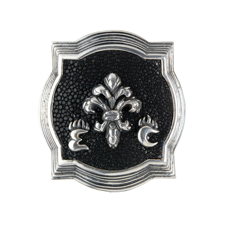 Baroque Frame Silver Belt Buckle + Lily on Sea ray leather