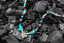 ROCKS and BEADS Necklace with Silver Tubes and Balls and GREEK MORNINGSTAR CROSS