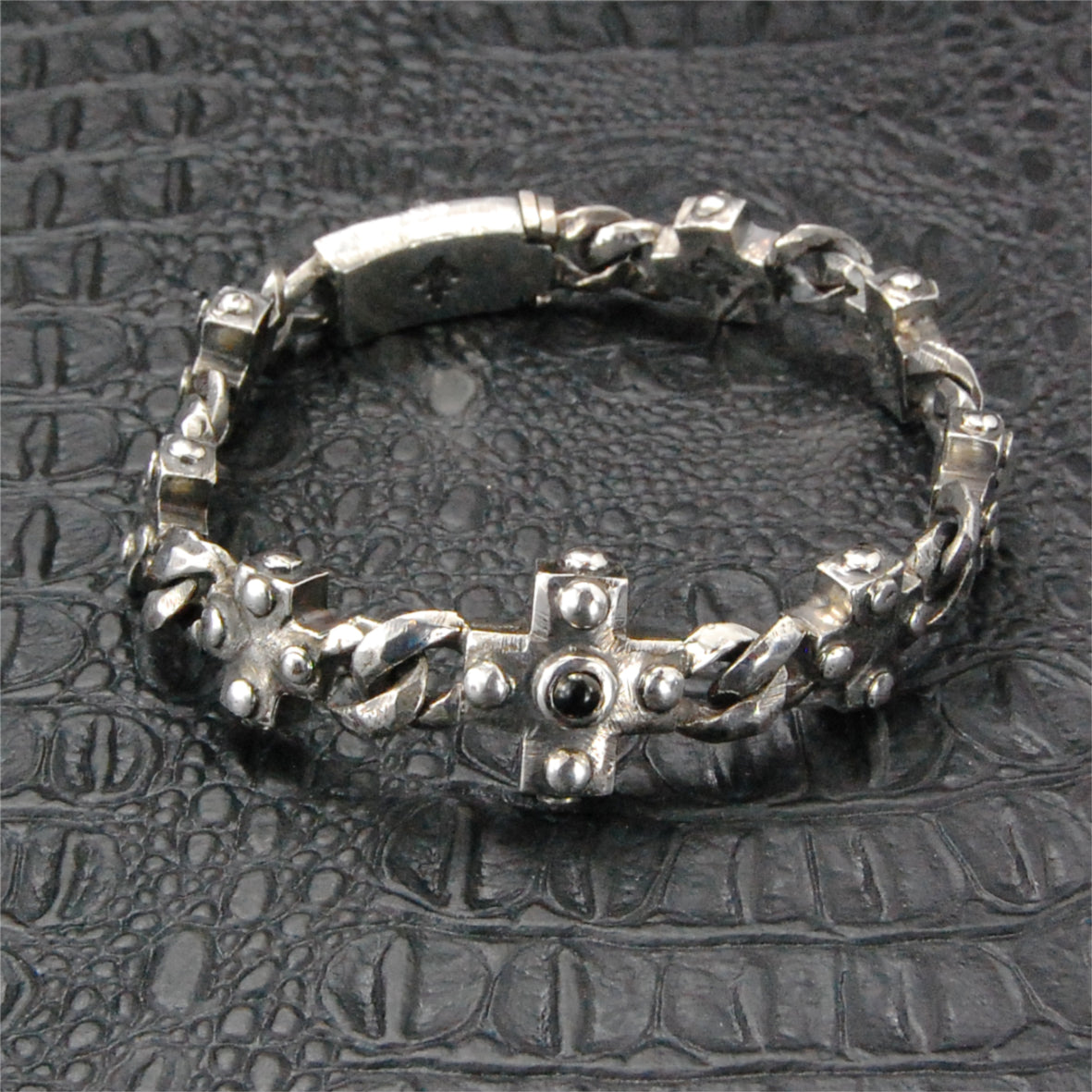 Silberarmband mit griechischen Kreuzen und Panzerkette XS mit LILY-Boxschloss