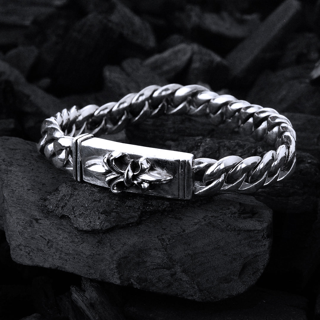 Silver Bracelet LONG LILY and Plain Curb Chain