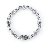 Silver Bracelet SKULL CROSSES + DRAGON BOX LOCK on PEA Chain 3