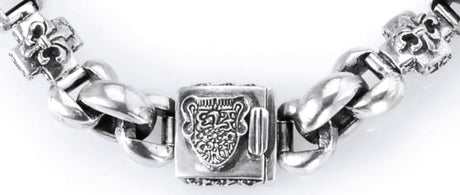 Silver Bracelet LILY CROSSES + SHIELD BOX LOCK on PEA Chain