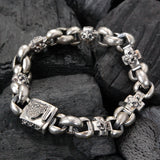 Silver Bracelet LILY CROSSES + SHIELD BOX LOCK on PEA Chain
