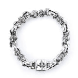 Silver Bracelet CRESCENT STAR CROSSES + BOX LOCK on PEA Chain Faceted