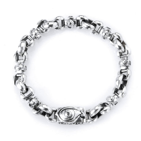 Silver Bracelet PUPIL CROSSES + THE THIRD EYE CARES LOCK on PEA Chain