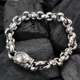 Silver Bracelet PUPIL CROSSES + THE THIRD EYE CARES LOCK on PEA Chain