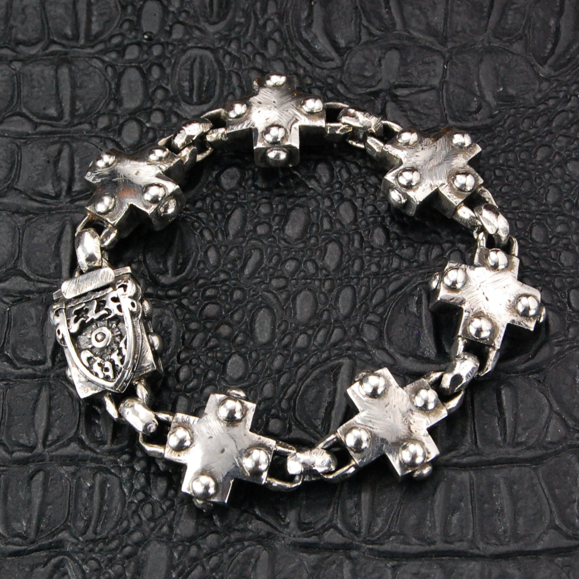 Silberarmband mit griechischen Kreuzen und Erbsenkette S facettiert mit Karabiner