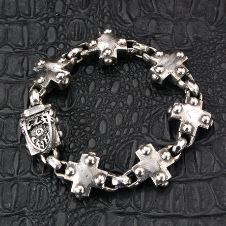 Silver Bracelet Greek Crosses and Peas Chain S Faceted with Karabiner