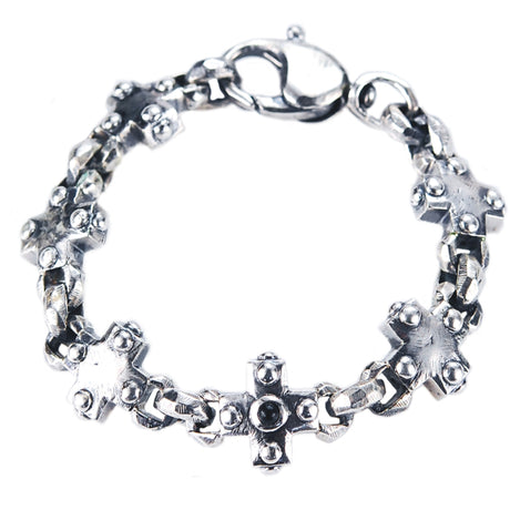 Silver Bracelet Greek Crosses and Peas Chain M Faceted with Karabiner