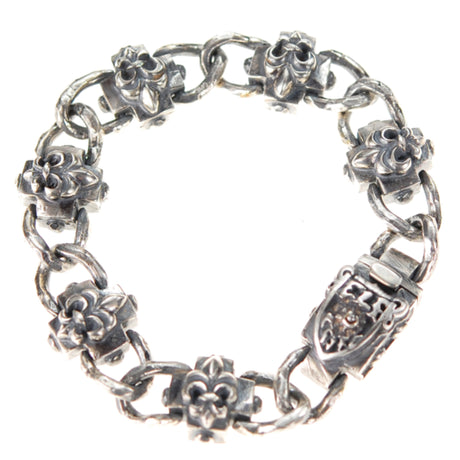 Silver Bracelet Greek Lily Crosses and Faceted Chain with Shield Boxlock 15