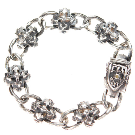 Silver Bracelet Greek Blades Crosses and Faceted Chain with Shield Boxlock 15