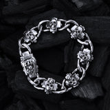 Silver Bracelet Greek Skull Crosses and Faceted Chain with Shield Boxlock 15