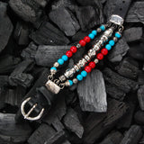 Silver Leather Bracelet Beads and PYRAMIDES and DOMES  Silver Tubes 15
