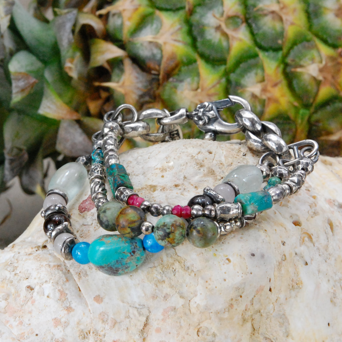 Silberarmband PERLEN und Stein Brocken