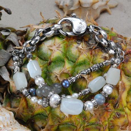 Silberarmband PERLEN und Stein Brocken