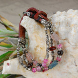 Silbernes Lederarmband PERLEN und RÖHREN und Stein Rocks 15