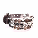 Silver Leather and Beads Bracelet with Silver Plates with Believe in your Dreams