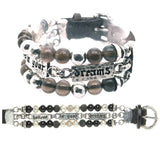 Silver Leather and Beads Bracelet with Silver Plates with Believe in your Dreams