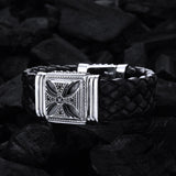 Silbernes Lederarmband MALTESERKREUZ mit LILIE Kastenschloss 22
