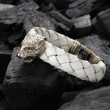 Silver Leather Bracelet LEOPARD Head  with Diamond Eyes and Shieldlock 13