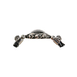 Silver Leather Bracelet ROUND SKULLS FRAME + STONE with SHIELD Box Lock 22
