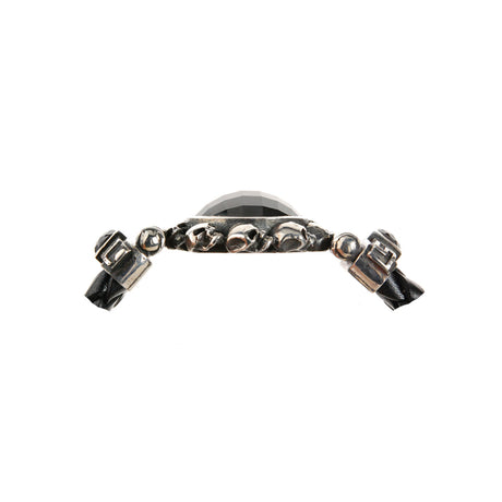 Silver Leather Bracelet ROUND SKULLS FRAME + STONE with SHIELD Box Lock 22