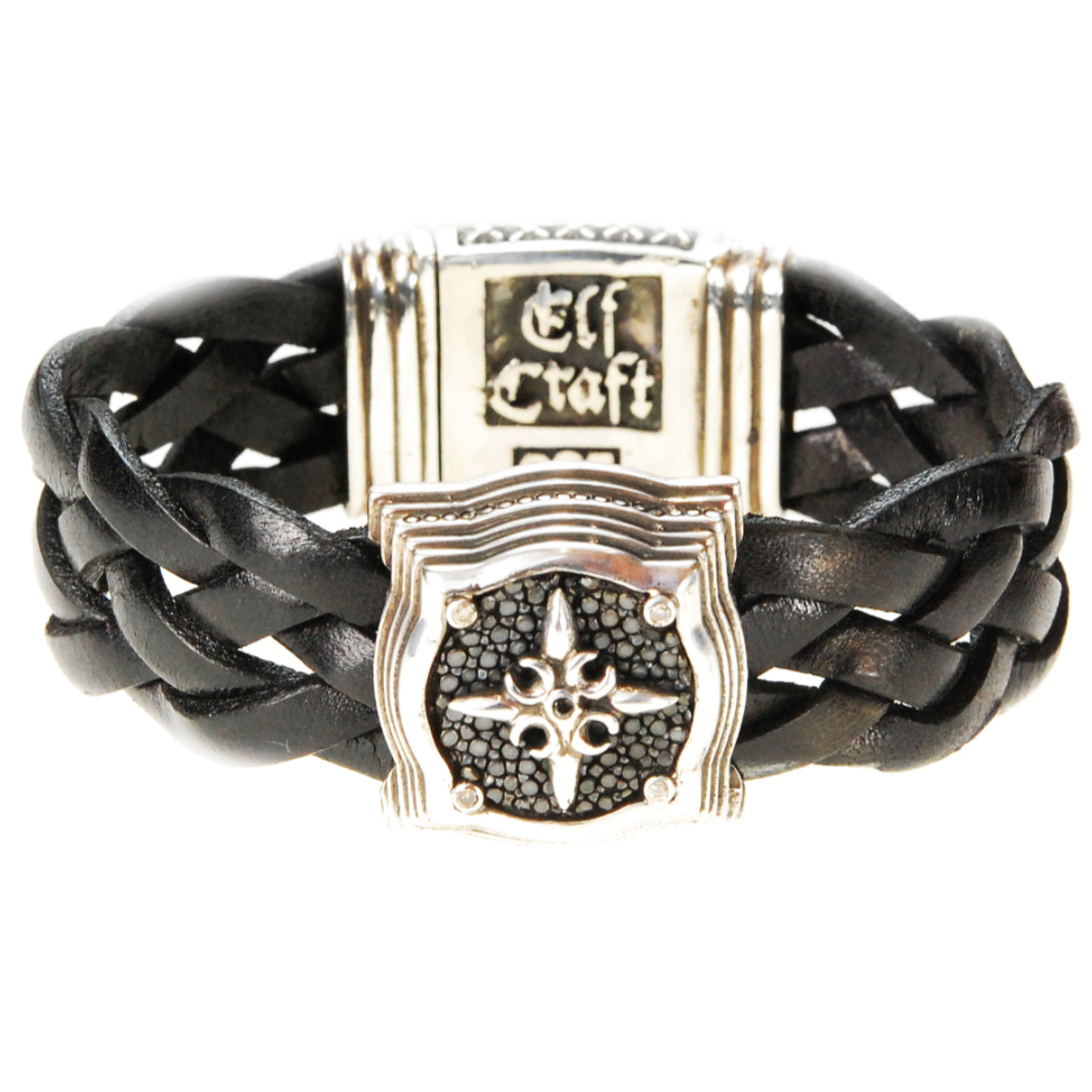 Silver Leather Bracelet BAROQUE with Searay Leather + Crescent Star on Lily Box Lock 20