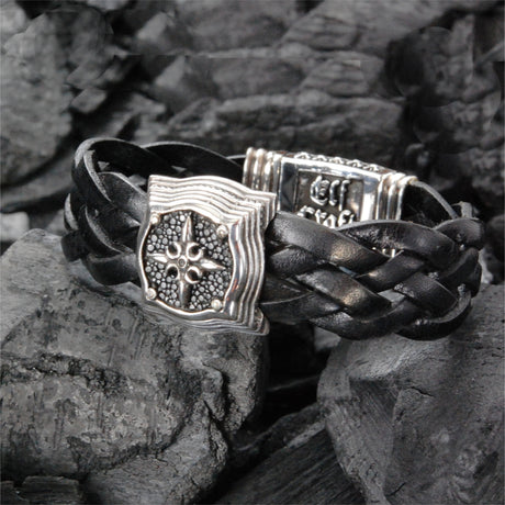 Silver Leather Bracelet BAROQUE with Searay Leather + Crescent Star on Lily Box Lock 20